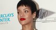 Rihanna wearing a matching silk trouser suit