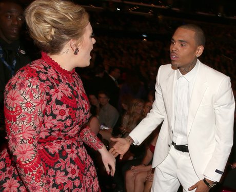 Adele and Chris Brown at Grammys 2013 talking